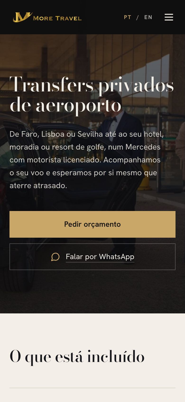 MoreTravel — Transfers do aeroporto (mobile)