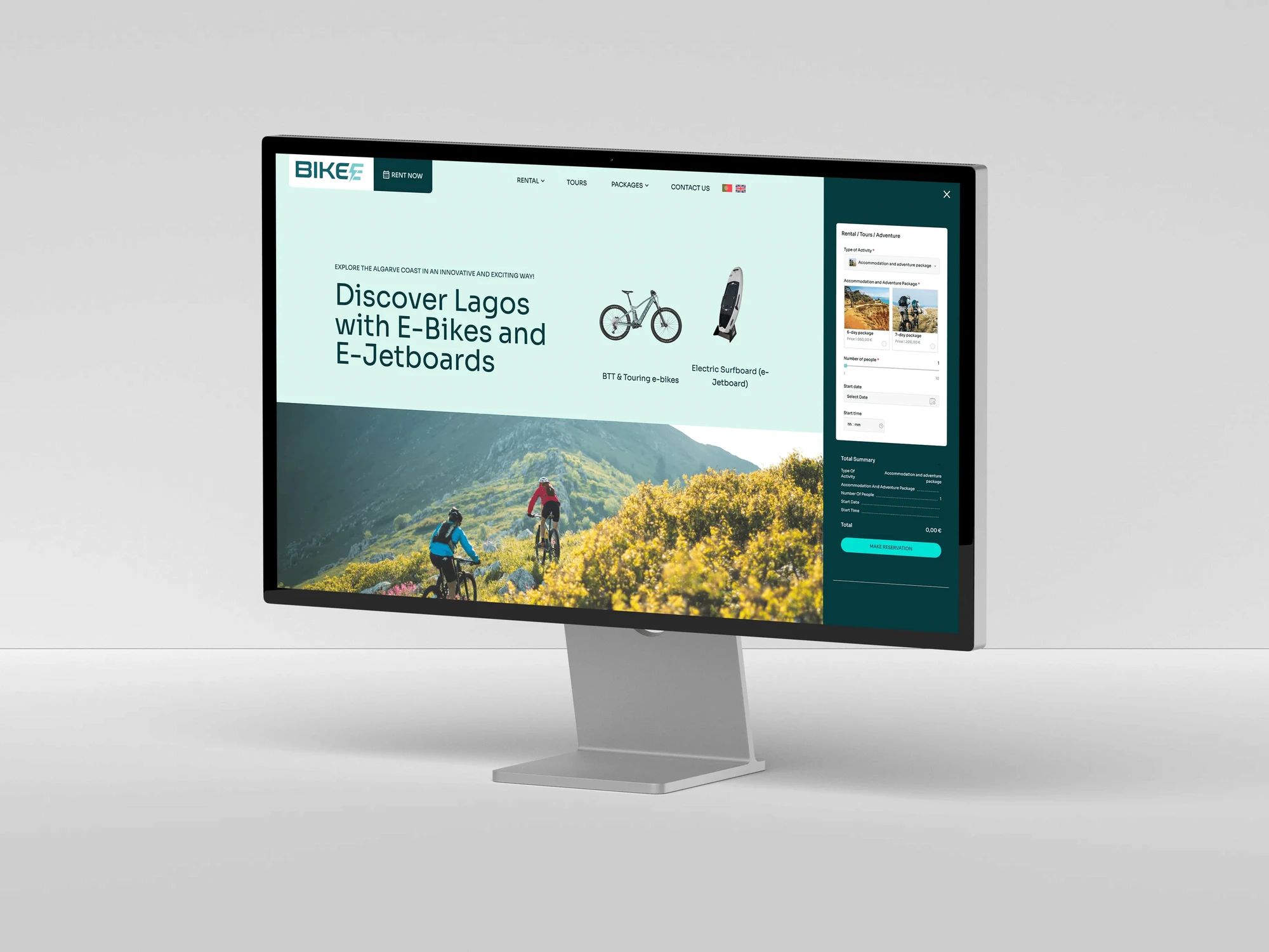 Bikee Algarve: Website de aluguer de bicicletas e passeios em Lagos, com preços à vista e reservas por passos.