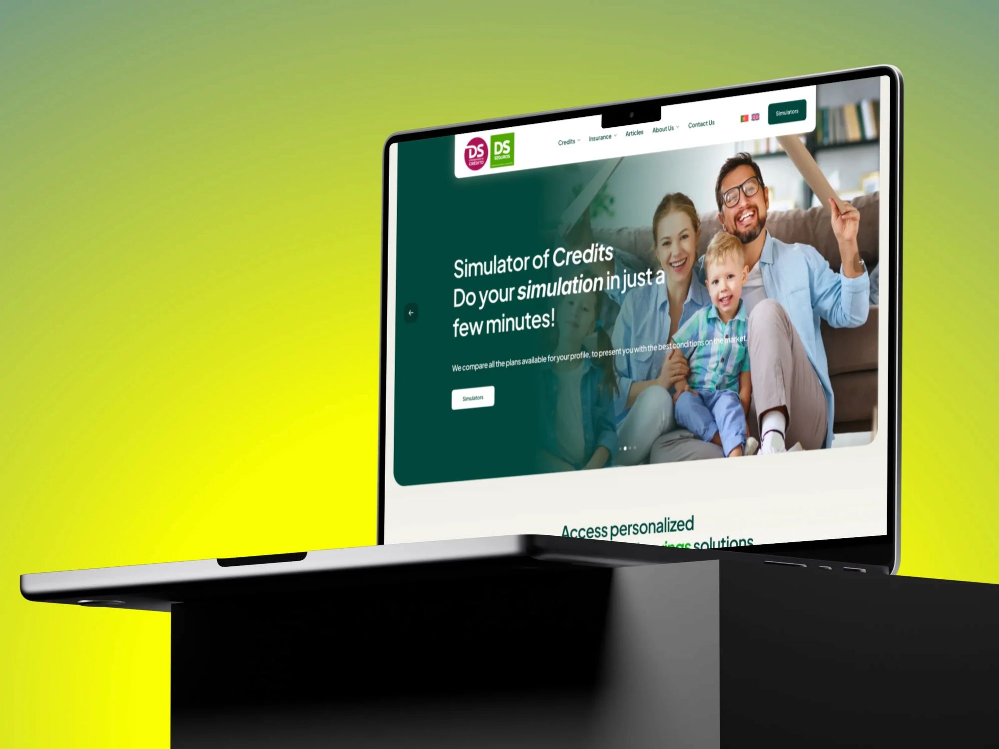 DS Crédito e Seguros: Website de crédito e seguros com simuladores e formulários à medida que qualificam cada pedido.