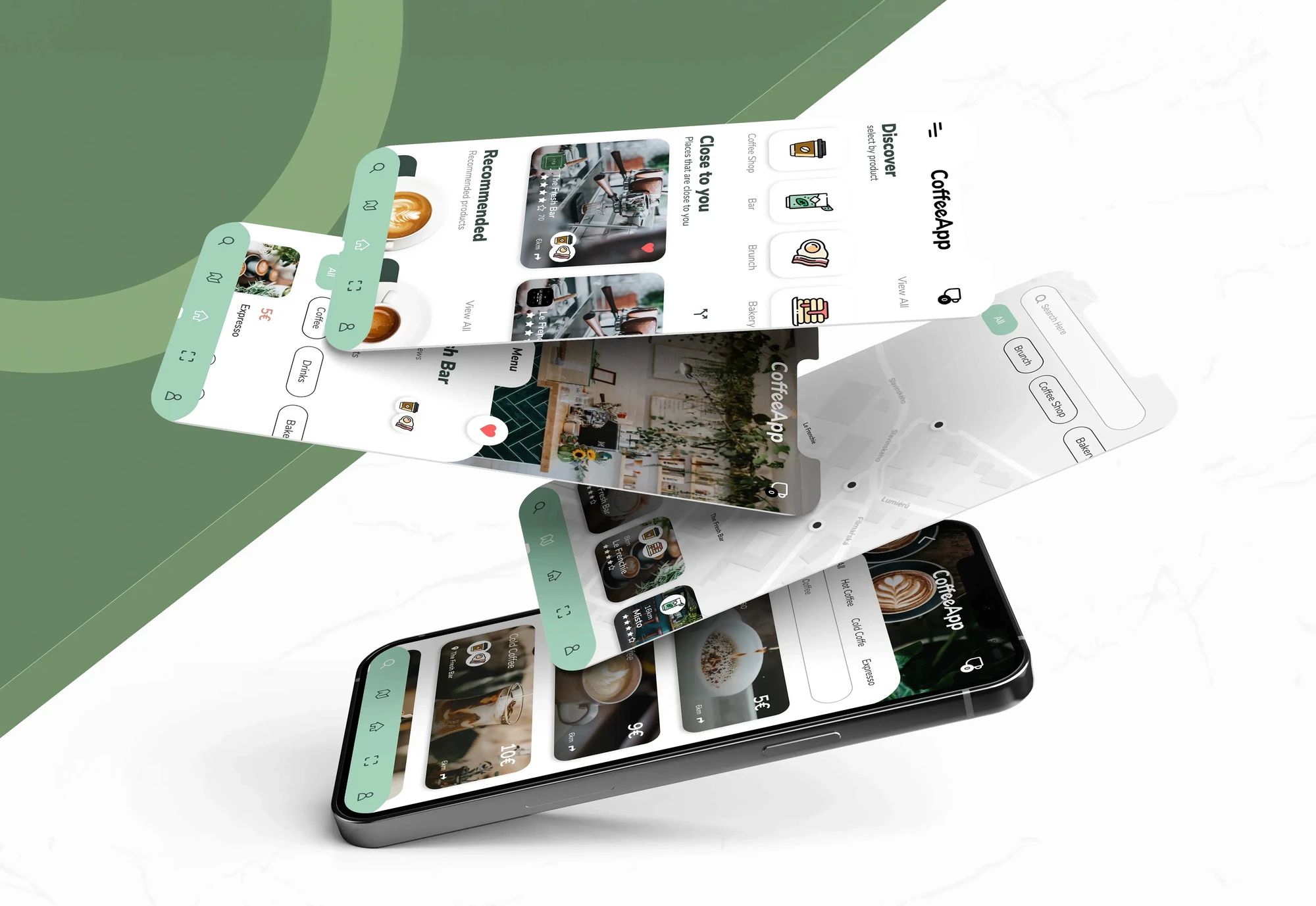 Coffee App: App de encomendas para uma cafetaria: fluxos, wireframes e kit de UI.
