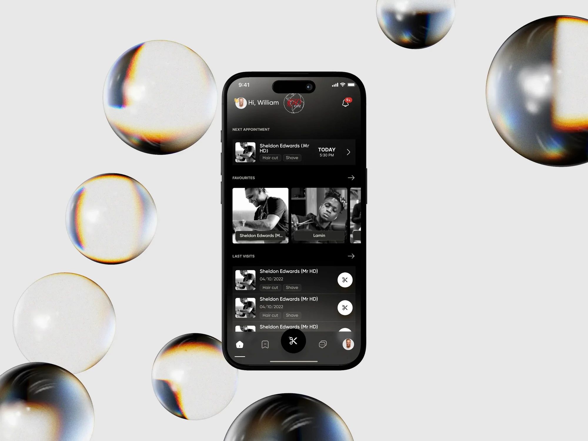 HD Cutz Salon: App iOS e Android de marcações para um salão de barbearia, do fluxo de utilizador ao kit de UI.