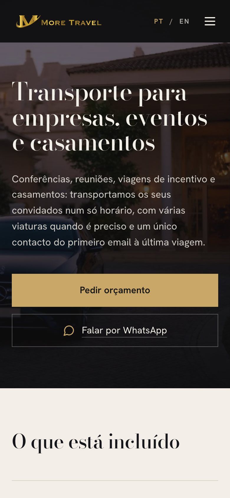 MoreTravel — Eventos corporativos (mobile)