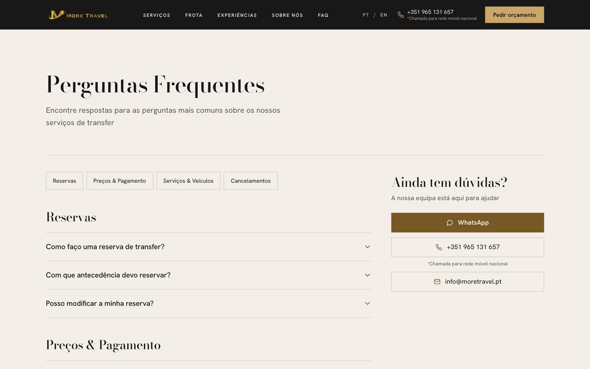 MoreTravel — Perguntas frequentes