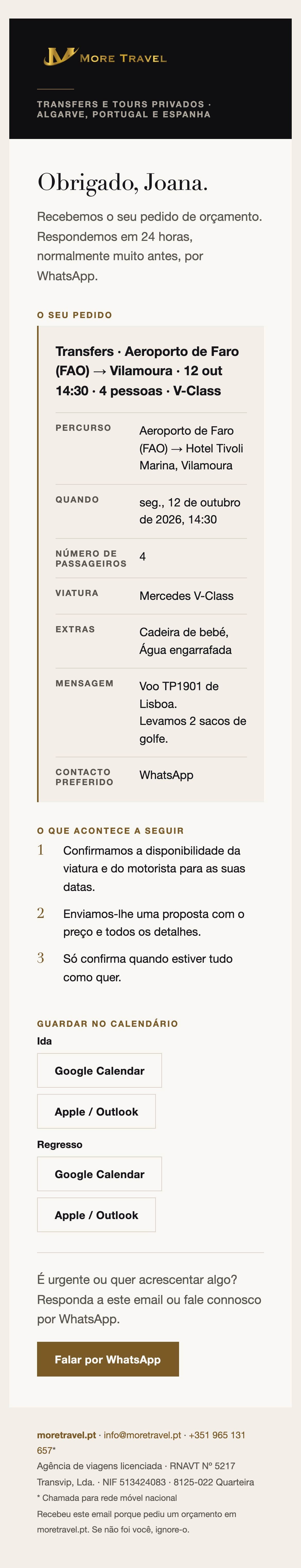 MoreTravel — email: No telemóvel do cliente