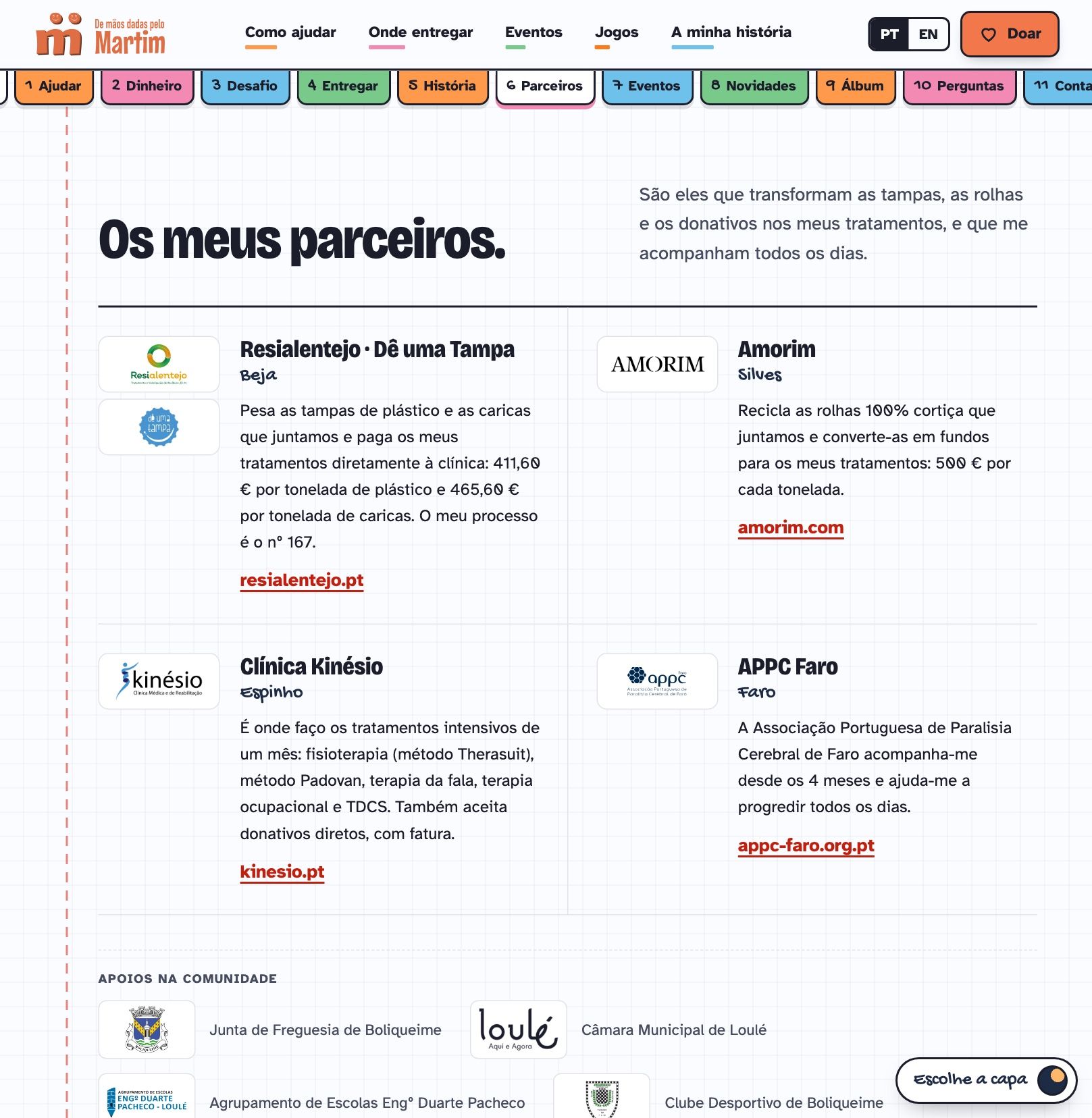 De mãos dadas pelo Martim — Passo 3: Capítulos