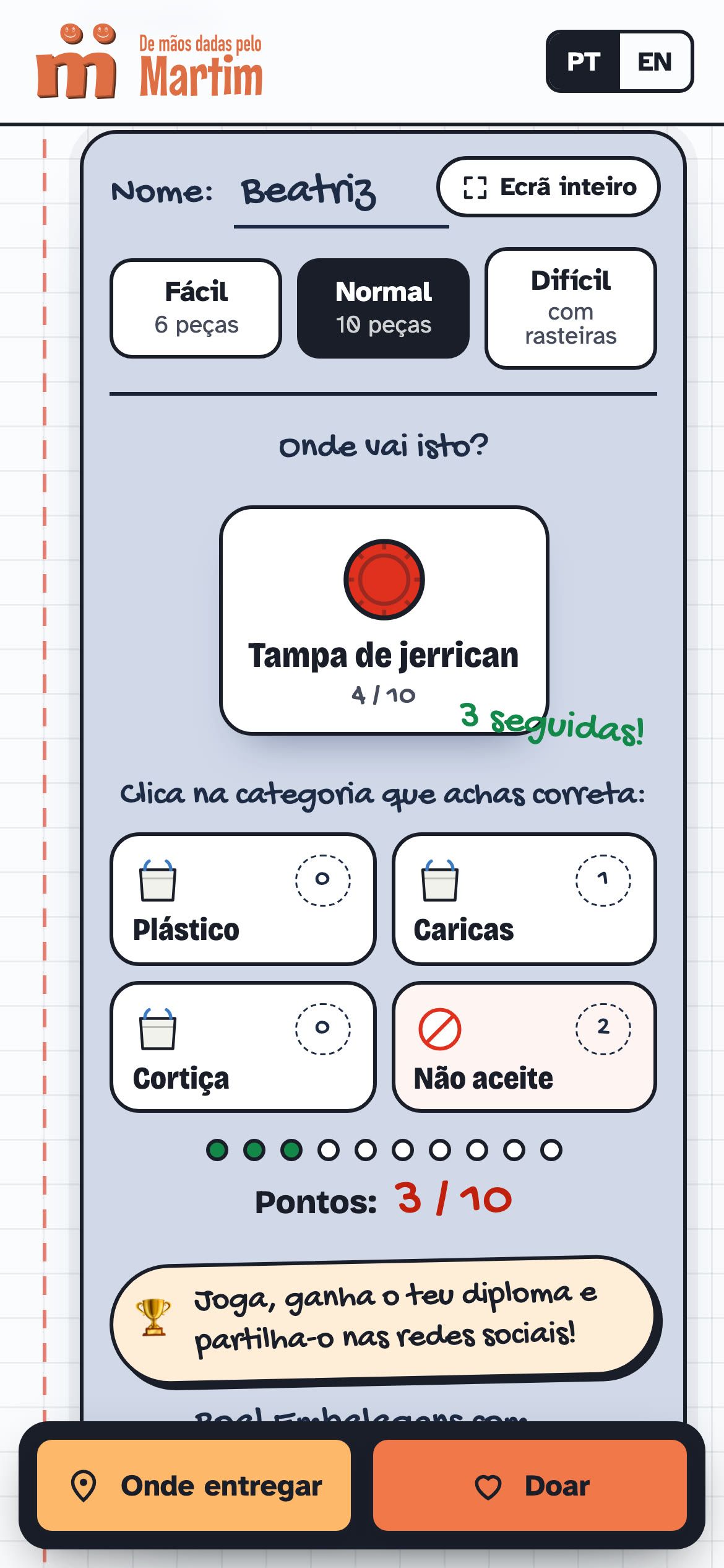 De mãos dadas pelo Martim — A meio de uma partida (mobile)