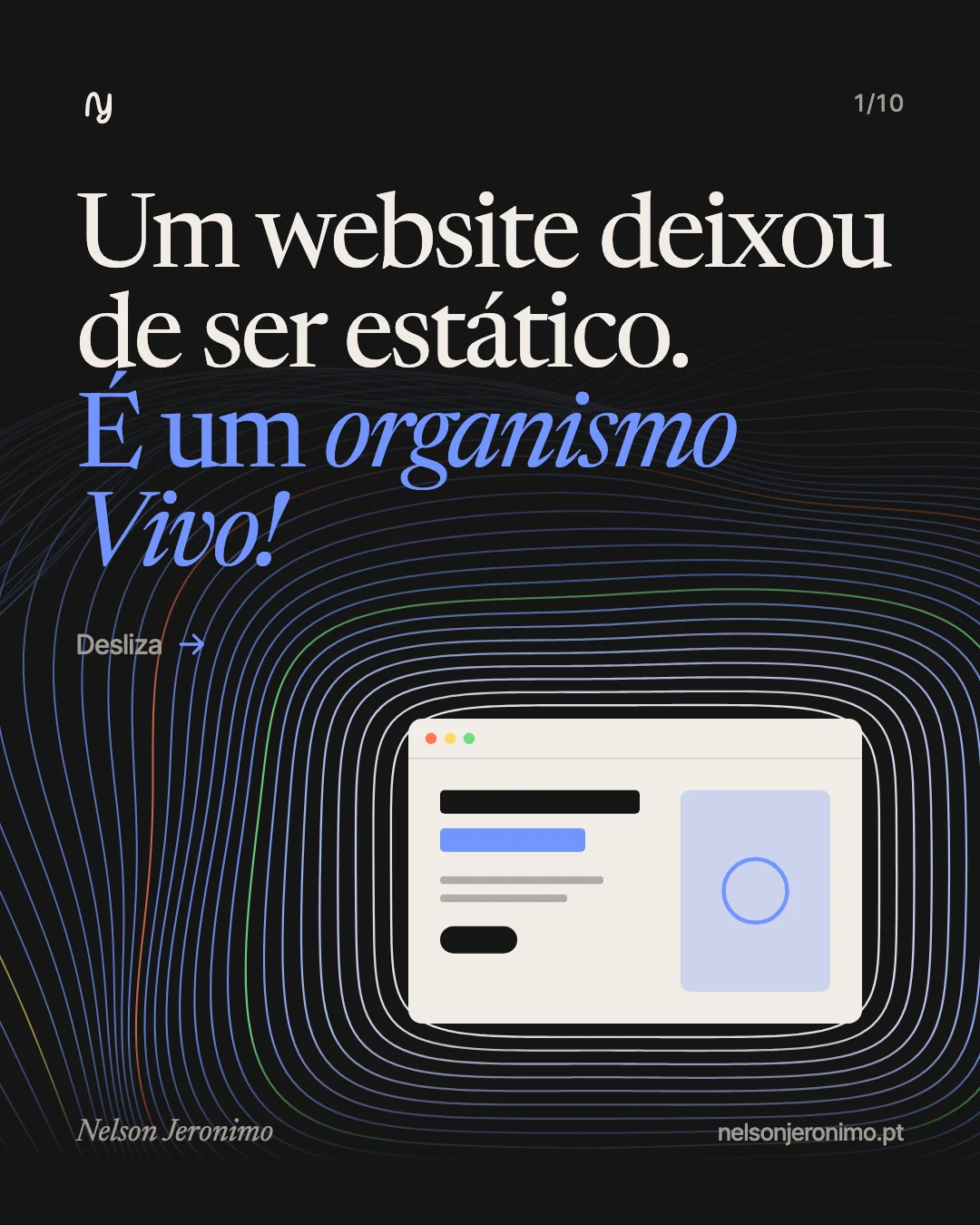 Slide 1: Um website deixou de ser estático. É um organismo Vivo!